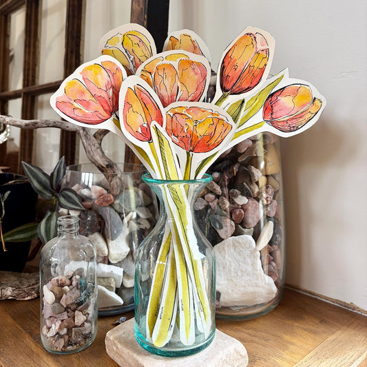 Sculptural Red, Orange Tulip Arrangement